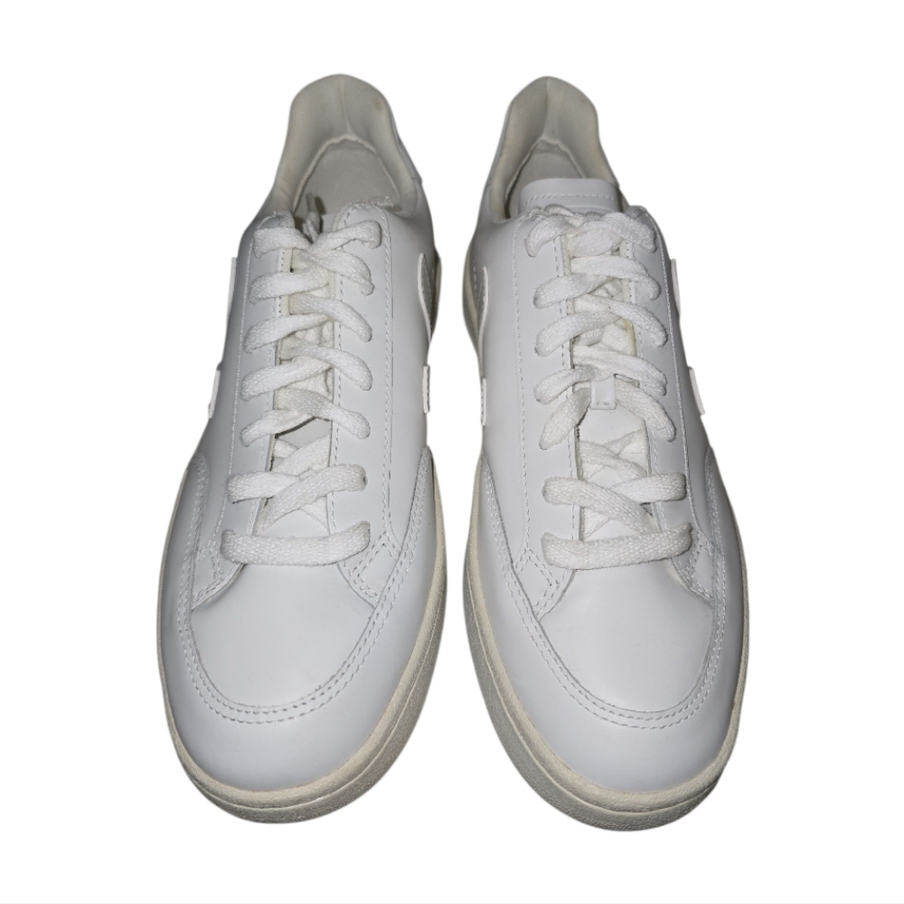 Veja V-12 White Leather Sneakers Size Women's 8 Lace Up - Picture 2 of 11